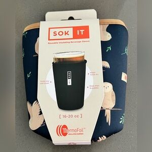 SOK IT Reusable Insulating Pint Beverage Drink Sleeve Owl Print 16-20oz NWT